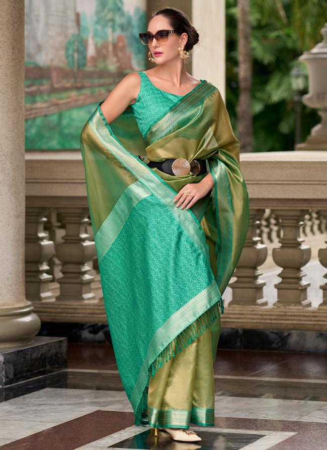 Pure Tissue Teal Daily Wear Plain Saree